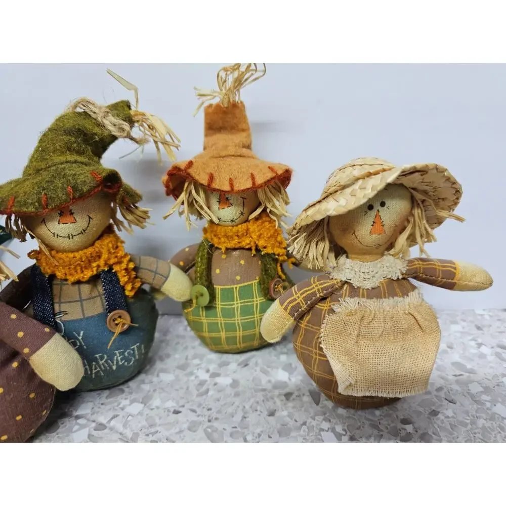 Set of 4 Primitive Rustic Fabric Aged HALLOWEEN AUTUMN SCARECROW'S 6